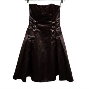 Jessica McClintock Dress Sz 8 Brown Satin Lace Strapless Rhinestone Prom Formal